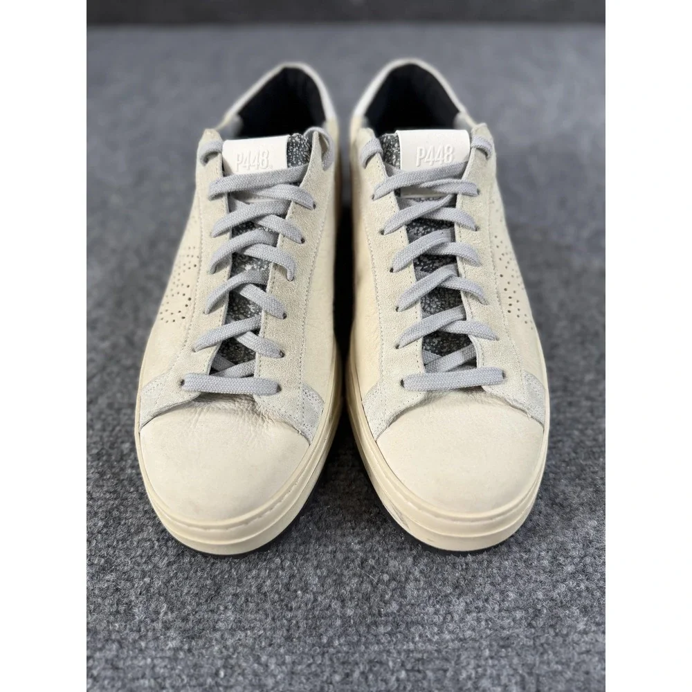 P448 Shoes Mens Size 7 Beige Leather Low Top Casual Sneakers Lace Up Made Italy